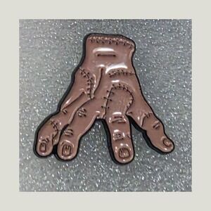 Addams Family Thing Enamel Pin Brown Stitched Hand Goth Macabre Lapel Accessory